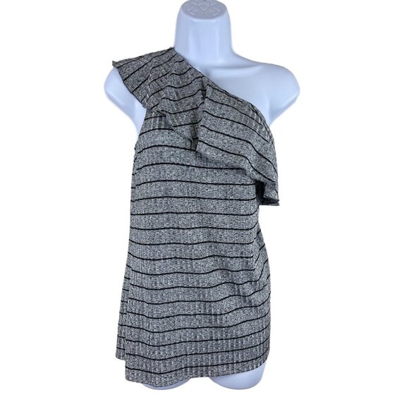 Juicy Couture Tops - Juicy Couture Women's Top Shirt One Shoulder Ruffle Grey Black Stripe XL NEW